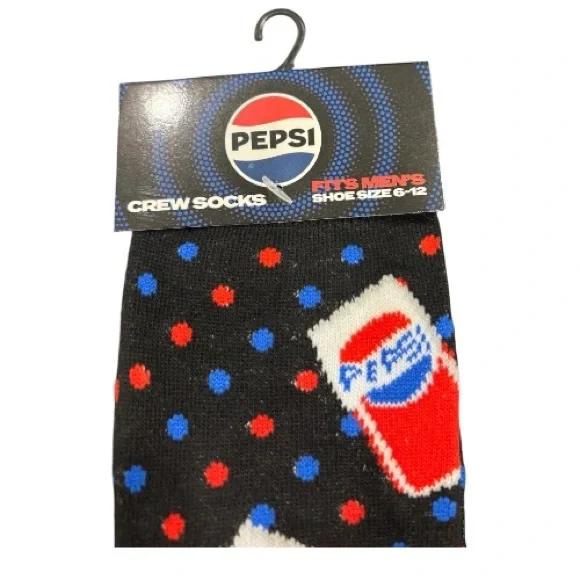 Pepsi Black Crew Socks with Red & Blue Can and Polka Design - Picture 3 of 3